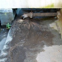 Uszkodzona powierzchnia dachu z przeciekami w miejscu połączeń materiału